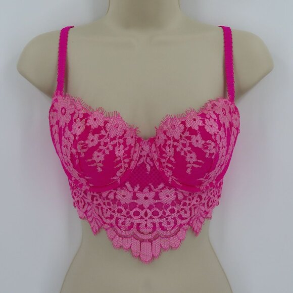 Victorias Secret 32D Dream Angels Lined Demi Underwire Pink Lace Corset Bra - Picture 15 of 15